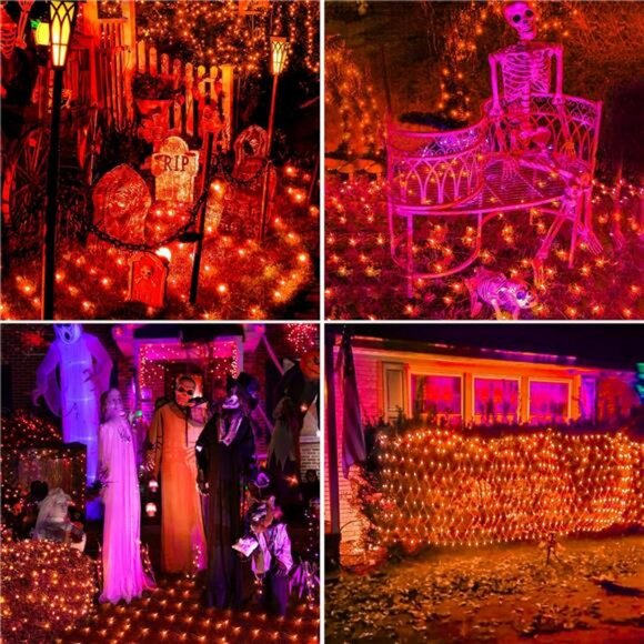 Halloween Net Lights, 200 LED 8.2ft x 4.9ft Orange Halloween Lights with 8 Modes - Picture 6 of 8